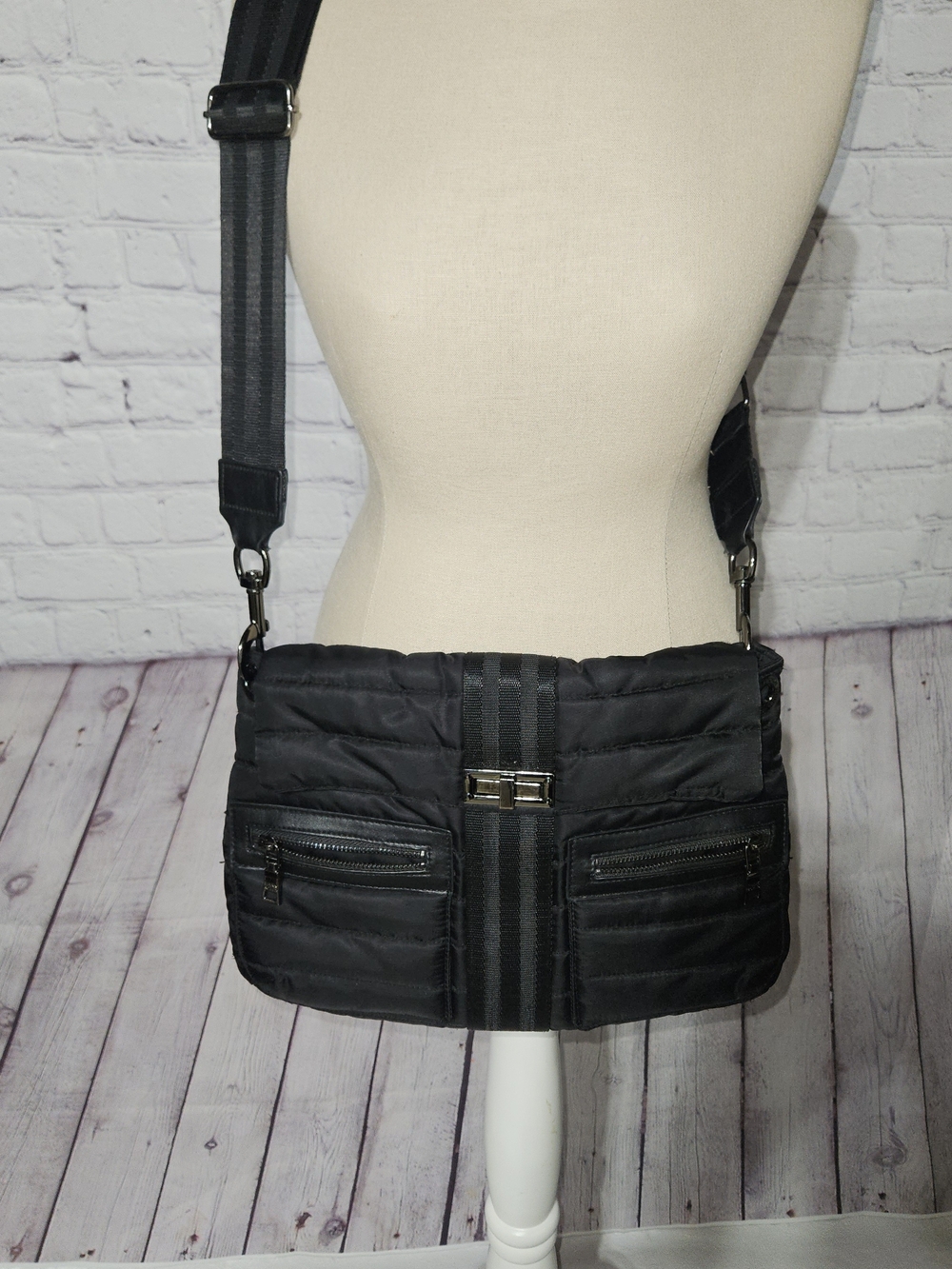 Think Royln Black Quilted Crossbody Bag with Adjustable Strap